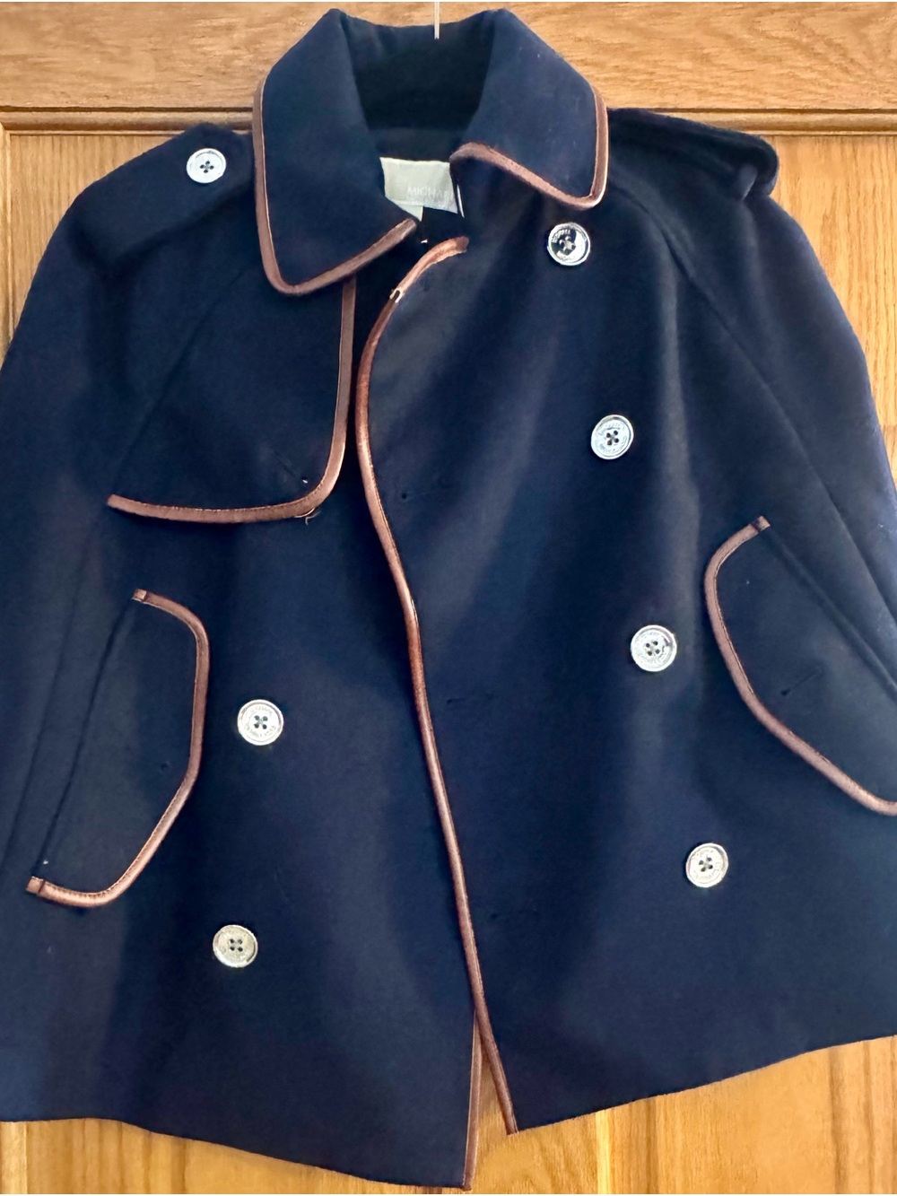 Michael Kors Navy Cape Peacoat with Contrast Trim